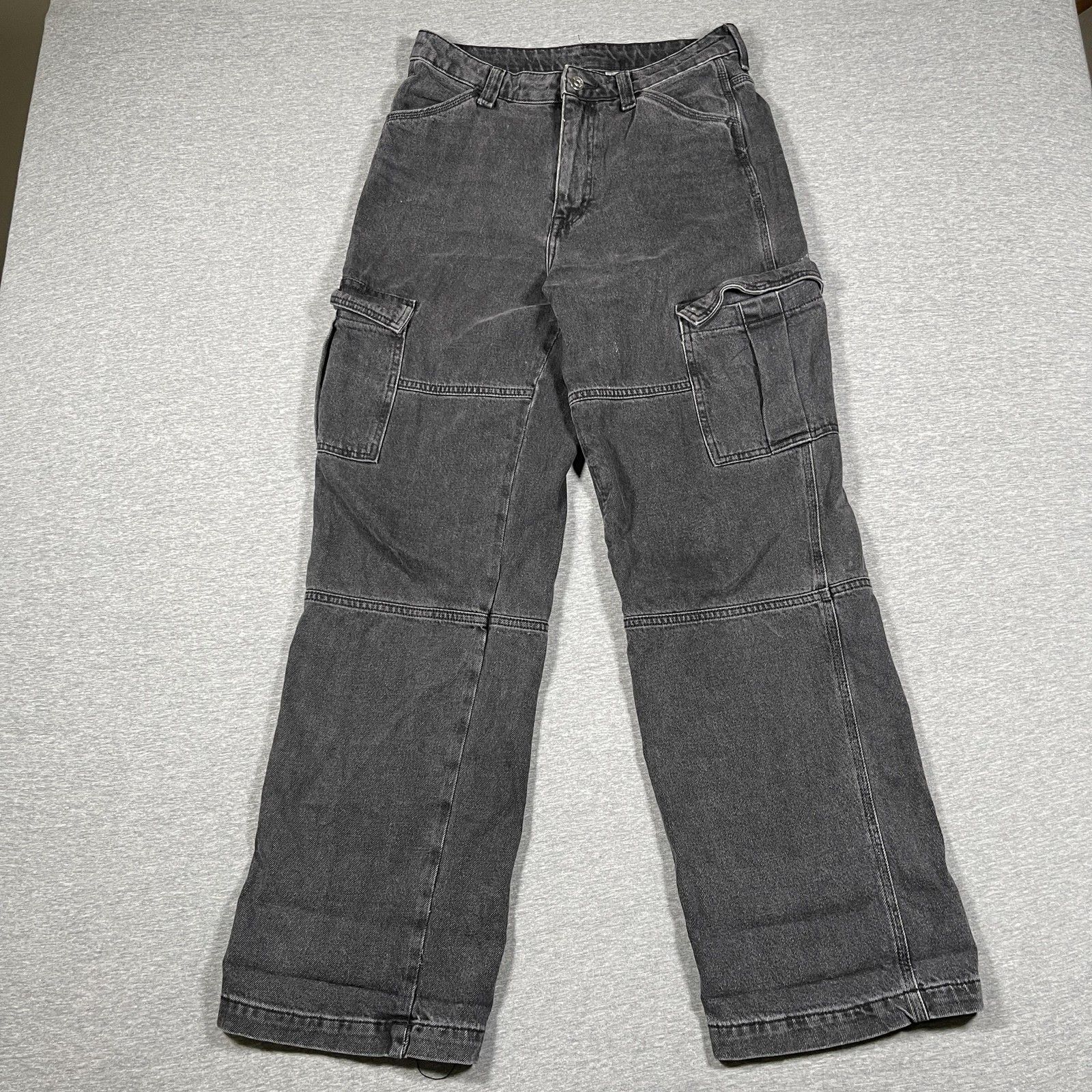 Skater Cargo Pants Womens 6 Gray Denim Relaxed Fit Zip Pockets Casual Y2k